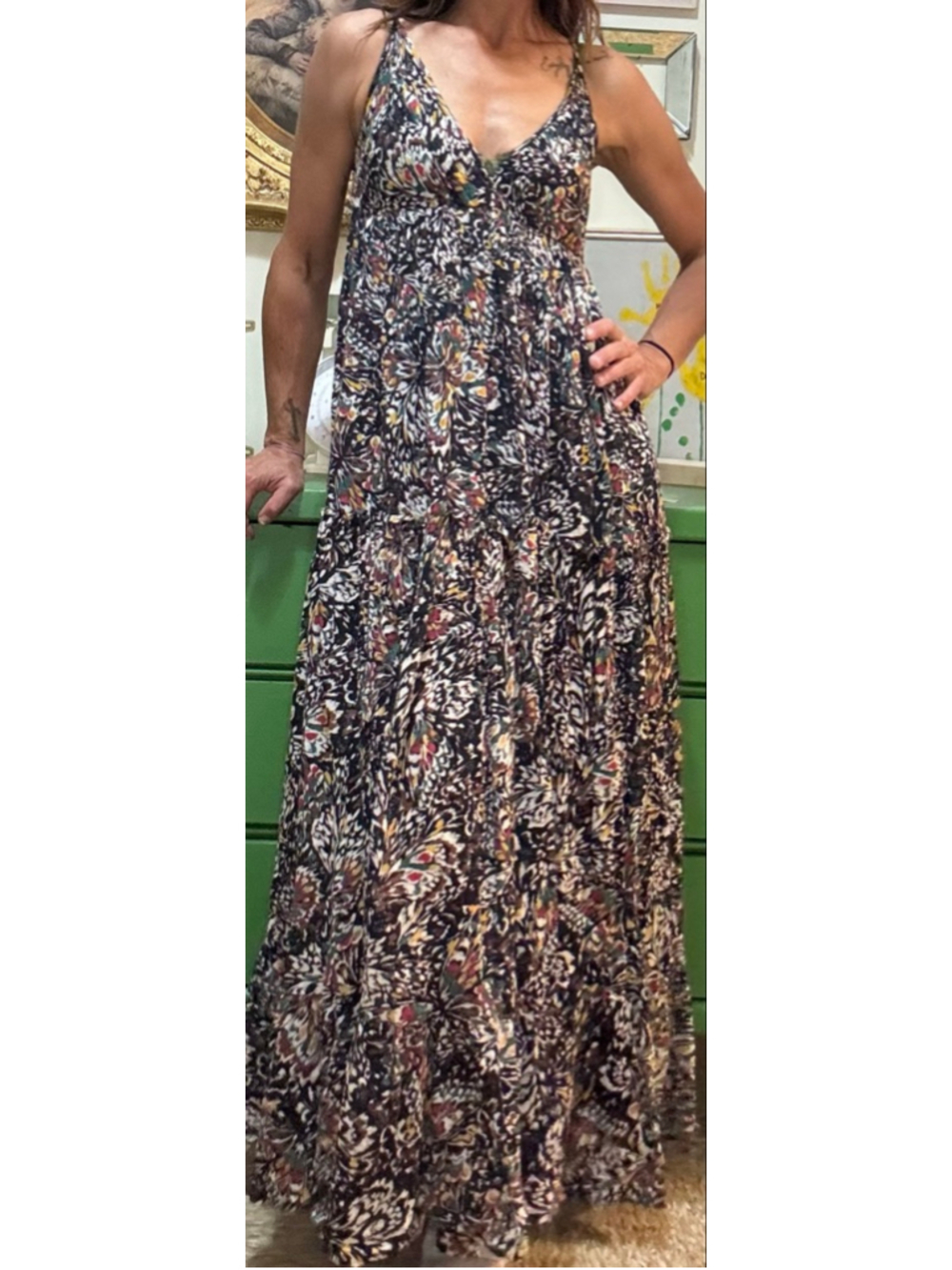 BILA 77 Women's Black Multi-color Floral Maxi Dress Small